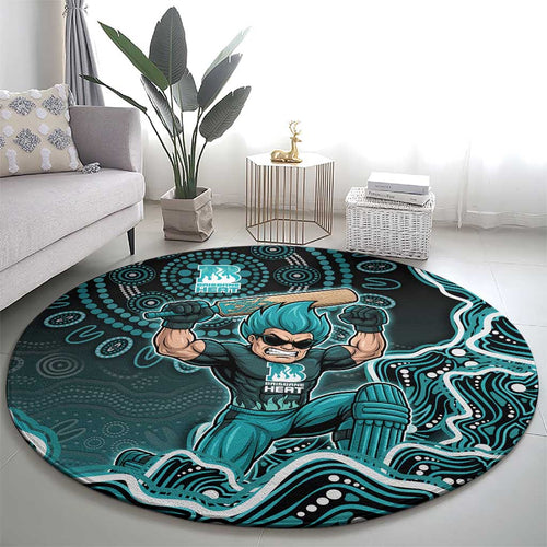 Brisbane Heat Cricket Mascot Round Carpet Aboriginal Dot Art Cyan And Black Tribal Pattern
