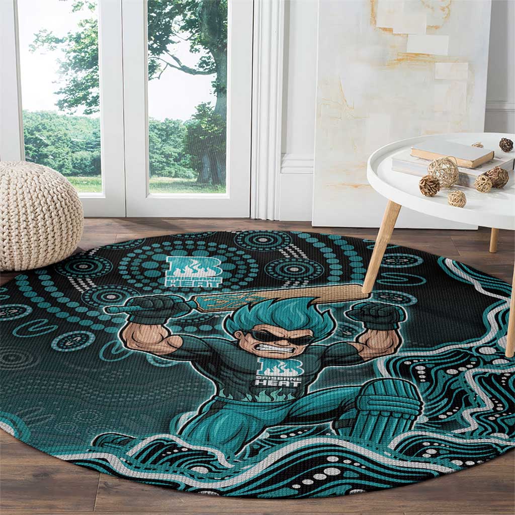 Brisbane Heat Cricket Mascot Round Carpet Aboriginal Dot Art Cyan And Black Tribal Pattern