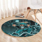 Brisbane Heat Cricket Mascot Round Carpet Aboriginal Dot Art Cyan And Black Tribal Pattern