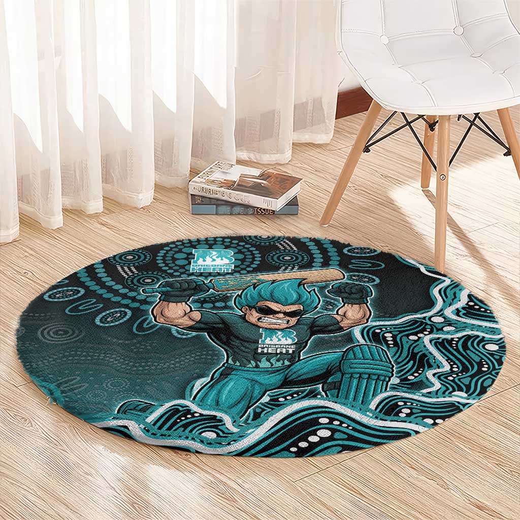Brisbane Heat Cricket Mascot Round Carpet Aboriginal Dot Art Cyan And Black Tribal Pattern