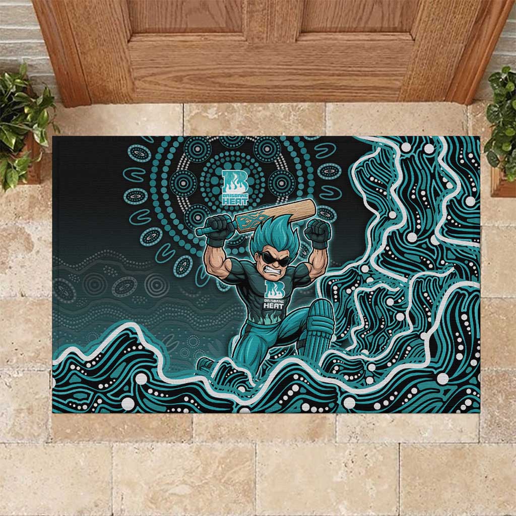 Brisbane Heat Cricket Mascot Rubber Doormat Aboriginal Dot Art Cyan And Black Tribal Pattern