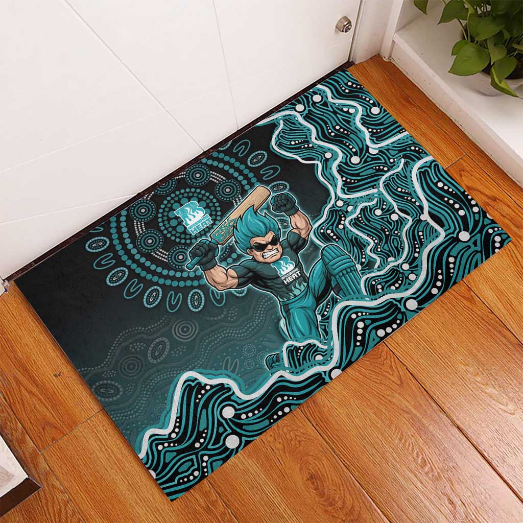 Brisbane Heat Cricket Mascot Rubber Doormat Aboriginal Dot Art Cyan And Black Tribal Pattern