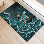 Brisbane Heat Cricket Mascot Rubber Doormat Aboriginal Dot Art Cyan And Black Tribal Pattern