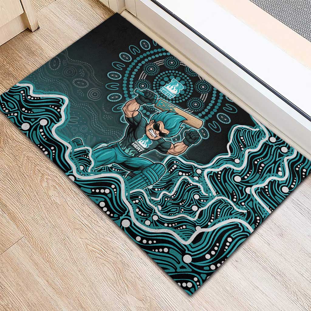 Brisbane Heat Cricket Mascot Rubber Doormat Aboriginal Dot Art Cyan And Black Tribal Pattern