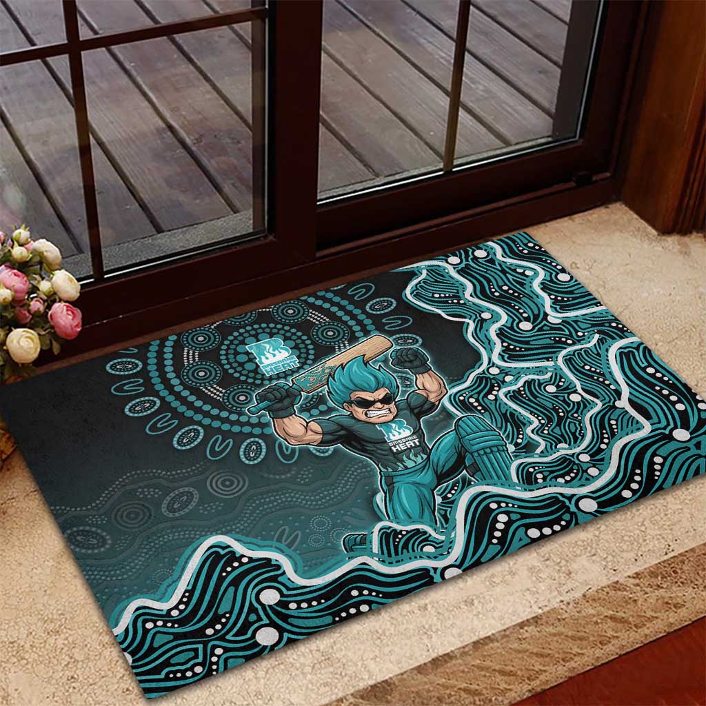 Brisbane Heat Cricket Mascot Rubber Doormat Aboriginal Dot Art Cyan And Black Tribal Pattern