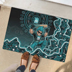 Brisbane Heat Cricket Mascot Rubber Doormat Aboriginal Dot Art Cyan And Black Tribal Pattern