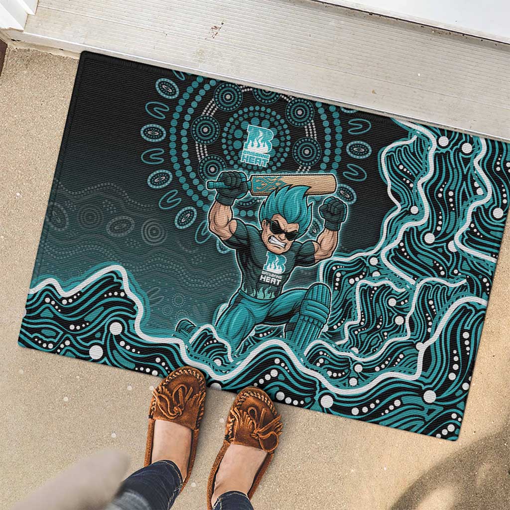 Brisbane Heat Cricket Mascot Rubber Doormat Aboriginal Dot Art Cyan And Black Tribal Pattern