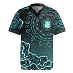 Brisbane Heat Cricket Mascot Rugby Jersey Aboriginal Dot Art Cyan And Black Tribal Pattern