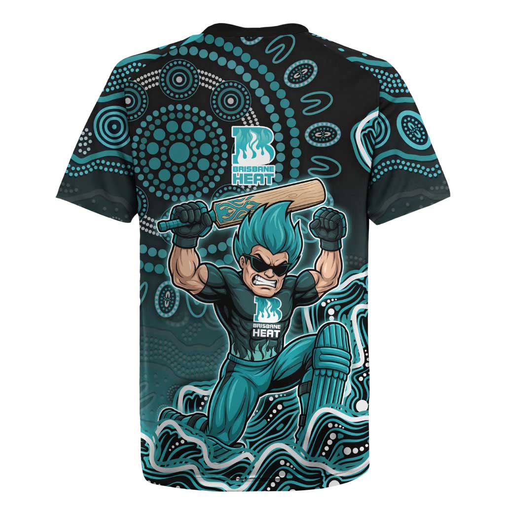 Brisbane Heat Cricket Mascot Rugby Jersey Aboriginal Dot Art Cyan And Black Tribal Pattern