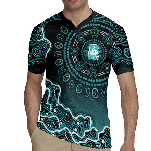 Brisbane Heat Cricket Mascot Rugby Jersey Aboriginal Dot Art Cyan And Black Tribal Pattern