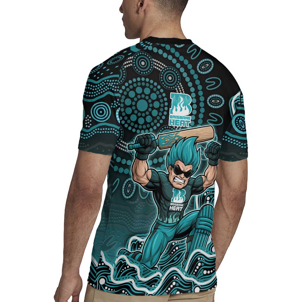 Brisbane Heat Cricket Mascot Rugby Jersey Aboriginal Dot Art Cyan And Black Tribal Pattern