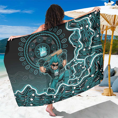 Brisbane Heat Cricket Mascot Sarong Aboriginal Dot Art Cyan And Black Tribal Pattern