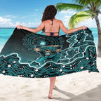Brisbane Heat Cricket Mascot Sarong Aboriginal Dot Art Cyan And Black Tribal Pattern