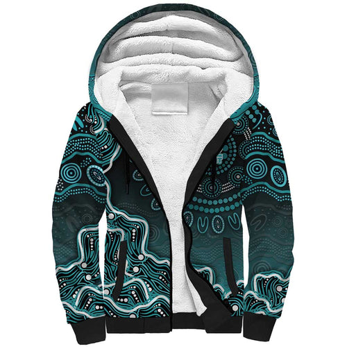 Brisbane Heat Cricket Mascot Sherpa Hoodie Aboriginal Dot Art Cyan And Black Tribal Pattern