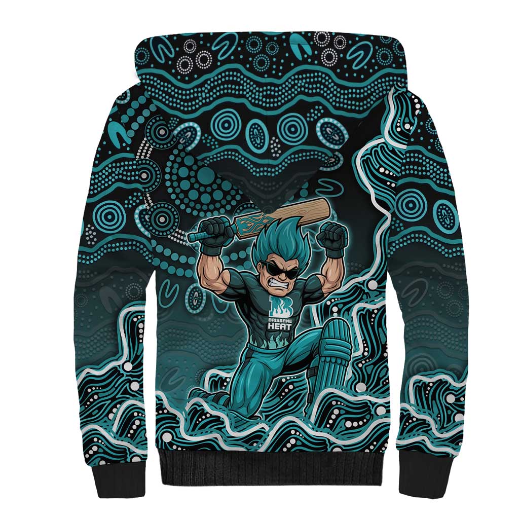 Brisbane Heat Cricket Mascot Sherpa Hoodie Aboriginal Dot Art Cyan And Black Tribal Pattern
