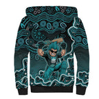 Brisbane Heat Cricket Mascot Sherpa Hoodie Aboriginal Dot Art Cyan And Black Tribal Pattern