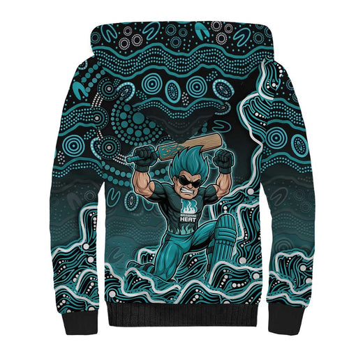Brisbane Heat Cricket Mascot Sherpa Hoodie Aboriginal Dot Art Cyan And Black Tribal Pattern