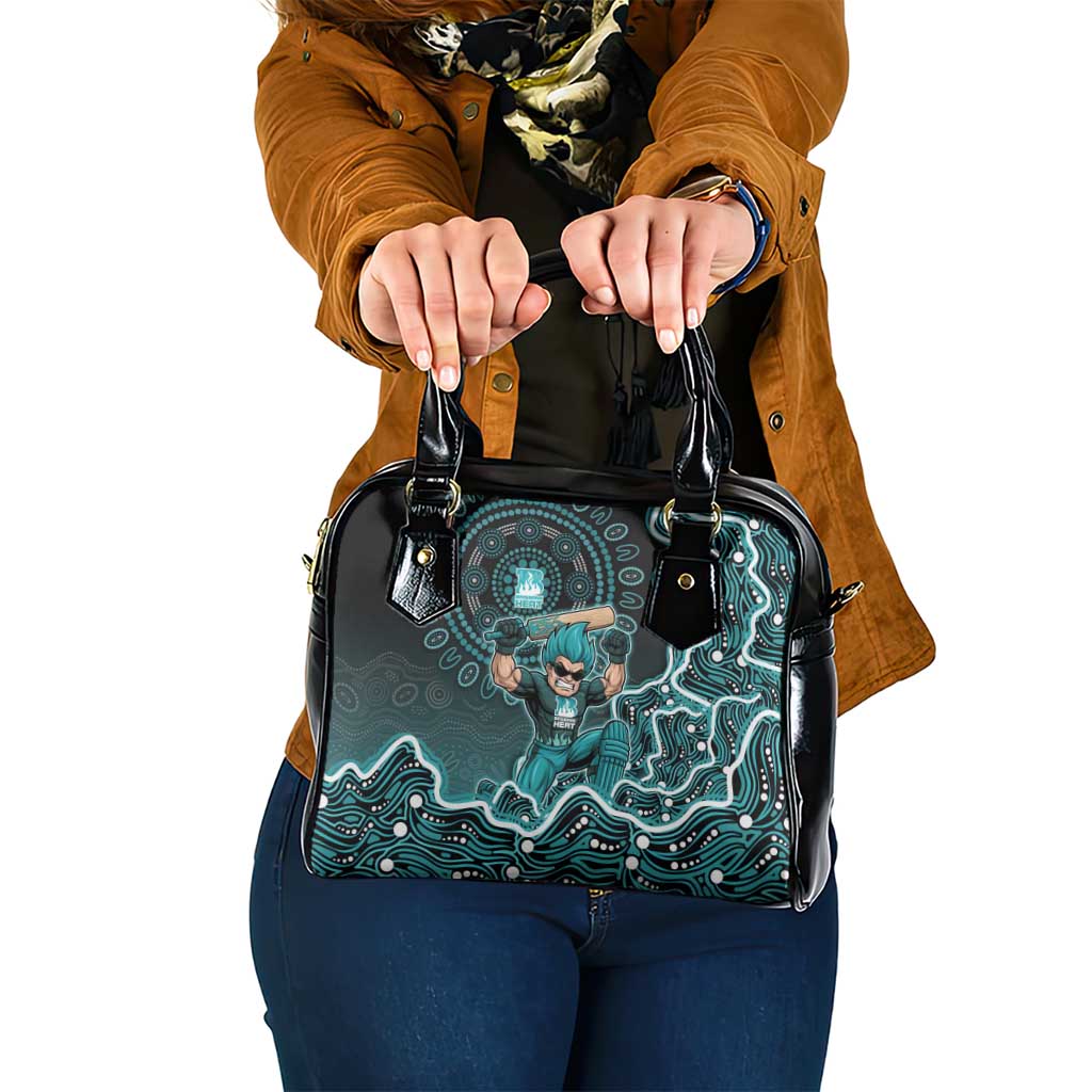 Brisbane Heat Cricket Mascot Shoulder Handbag Aboriginal Dot Art Cyan And Black Tribal Pattern