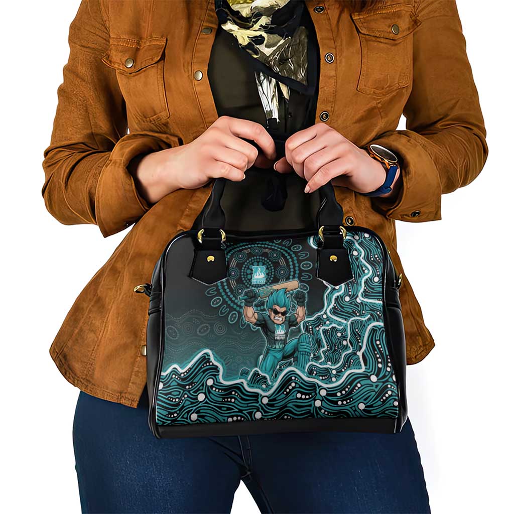 Brisbane Heat Cricket Mascot Shoulder Handbag Aboriginal Dot Art Cyan And Black Tribal Pattern