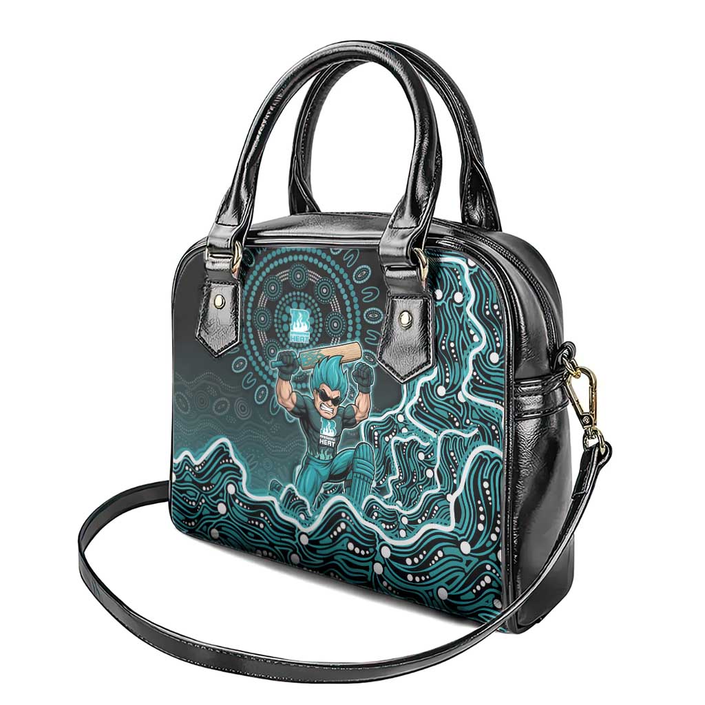 Brisbane Heat Cricket Mascot Shoulder Handbag Aboriginal Dot Art Cyan And Black Tribal Pattern