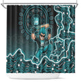 Brisbane Heat Cricket Mascot Shower Curtain Aboriginal Dot Art Cyan And Black Tribal Pattern