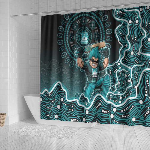 Brisbane Heat Cricket Mascot Shower Curtain Aboriginal Dot Art Cyan And Black Tribal Pattern