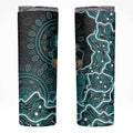 Brisbane Heat Cricket Mascot Skinny Tumbler Aboriginal Dot Art Cyan And Black Tribal Pattern
