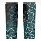 Brisbane Heat Cricket Mascot Skinny Tumbler Aboriginal Dot Art Cyan And Black Tribal Pattern