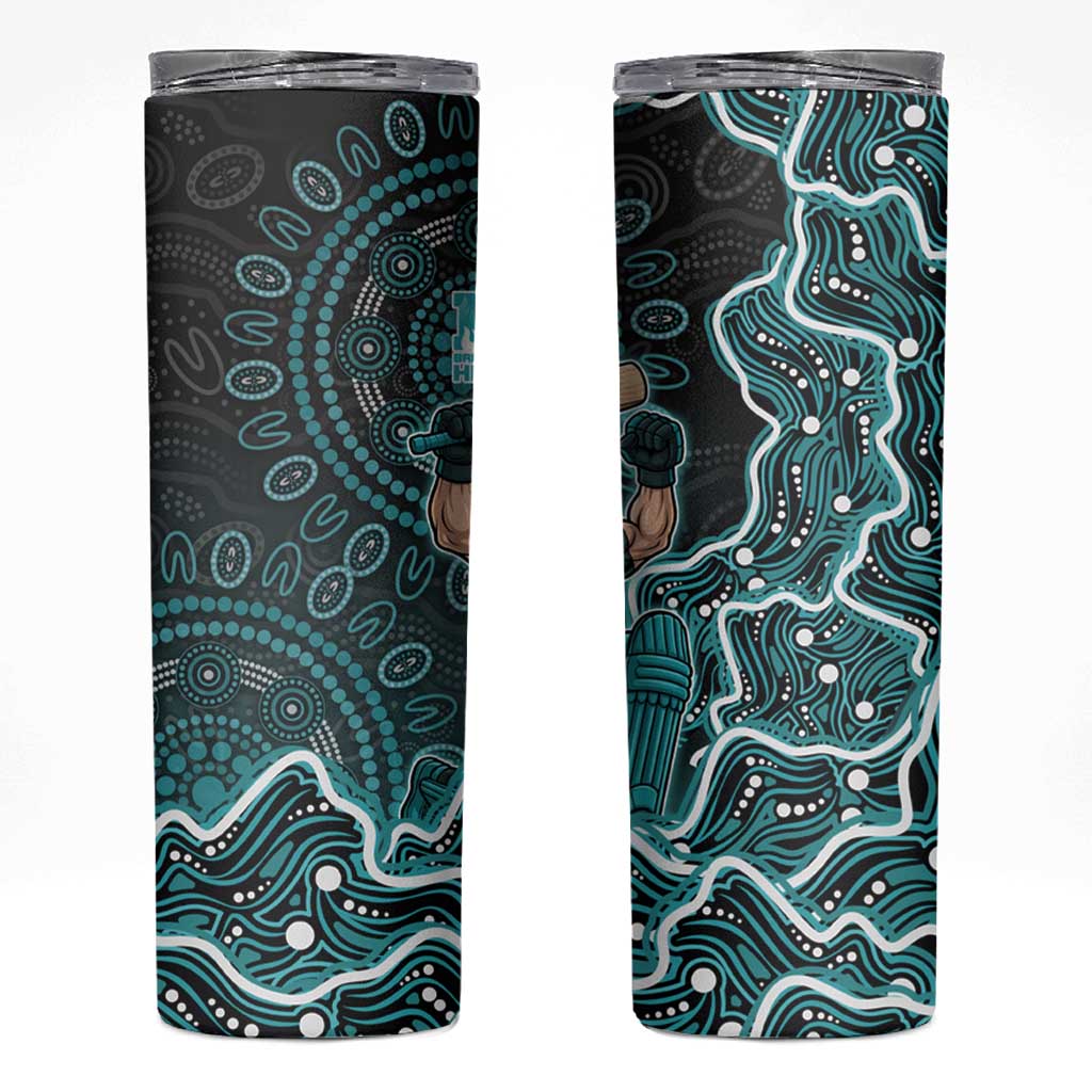 Brisbane Heat Cricket Mascot Skinny Tumbler Aboriginal Dot Art Cyan And Black Tribal Pattern