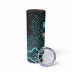 Brisbane Heat Cricket Mascot Skinny Tumbler Aboriginal Dot Art Cyan And Black Tribal Pattern