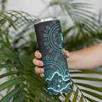 Brisbane Heat Cricket Mascot Skinny Tumbler Aboriginal Dot Art Cyan And Black Tribal Pattern