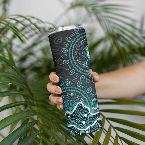 Brisbane Heat Cricket Mascot Skinny Tumbler Aboriginal Dot Art Cyan And Black Tribal Pattern