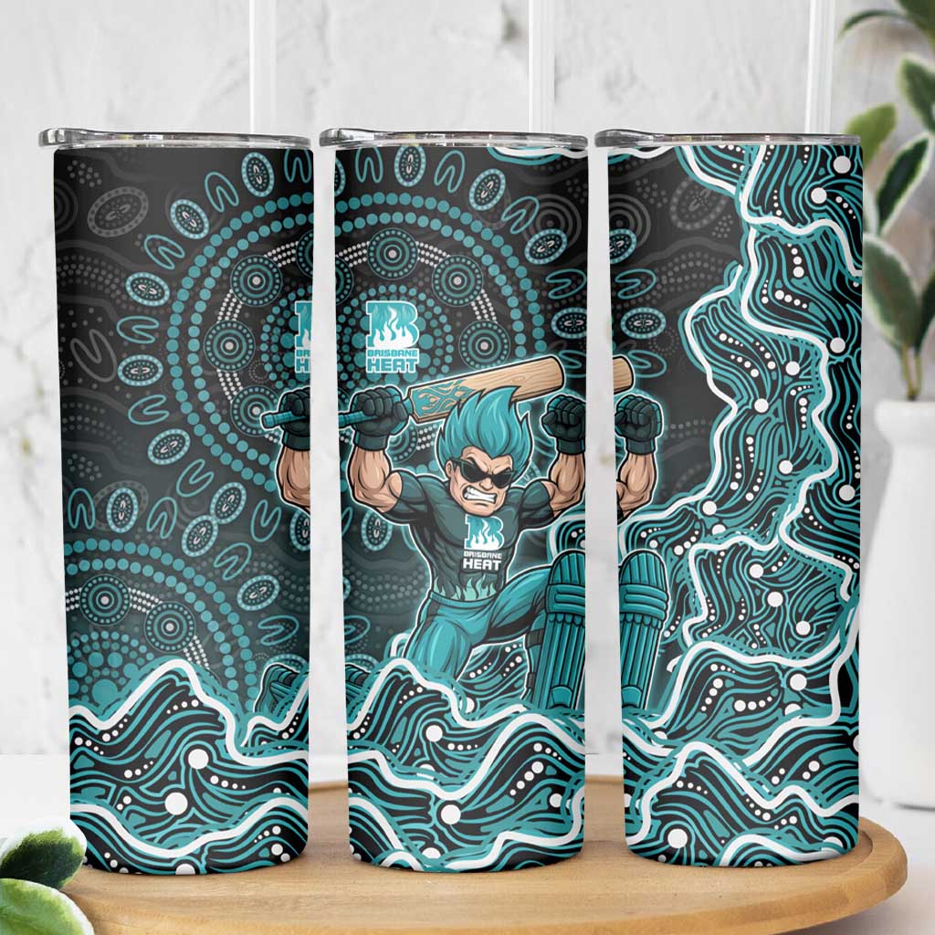 Brisbane Heat Cricket Mascot Skinny Tumbler Aboriginal Dot Art Cyan And Black Tribal Pattern