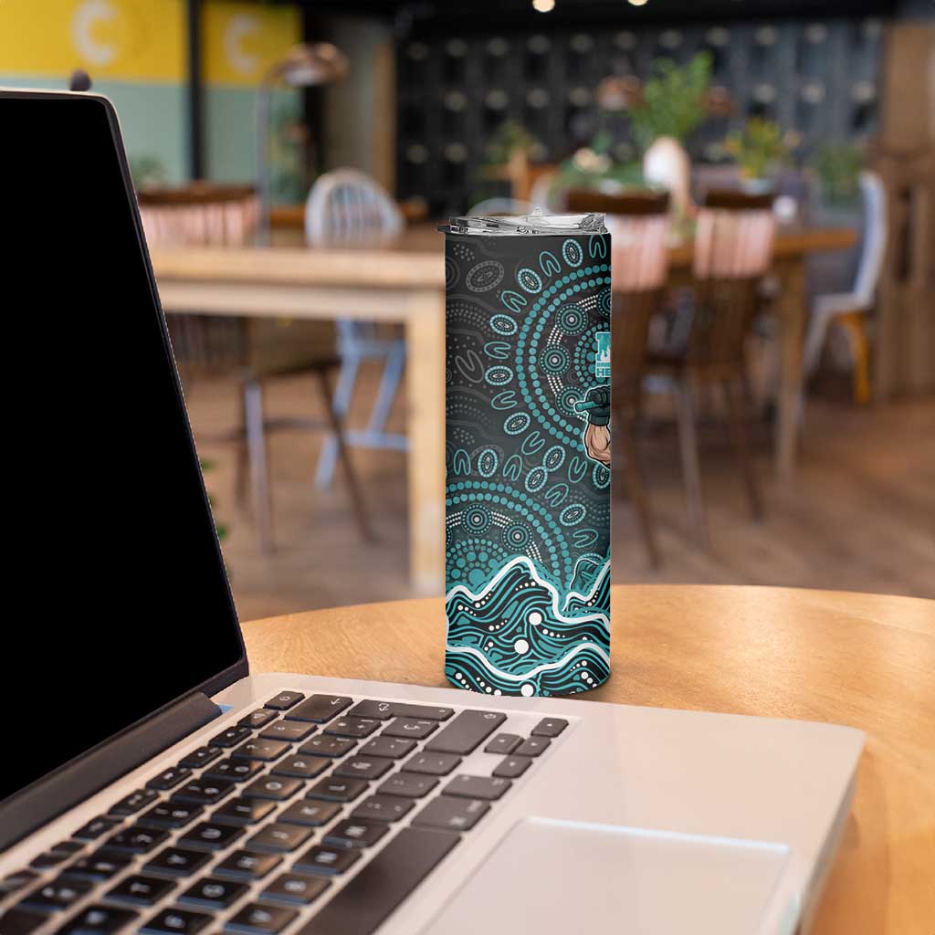 Brisbane Heat Cricket Mascot Skinny Tumbler Aboriginal Dot Art Cyan And Black Tribal Pattern