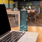 Brisbane Heat Cricket Mascot Skinny Tumbler Aboriginal Dot Art Cyan And Black Tribal Pattern