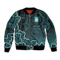 Brisbane Heat Cricket Mascot Sleeve Zip Bomber Jacket Aboriginal Dot Art Cyan And Black Tribal Pattern
