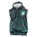 Brisbane Heat Cricket Mascot Sleeveless Hoodie Aboriginal Dot Art Cyan And Black Tribal Pattern