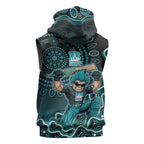 Brisbane Heat Cricket Mascot Sleeveless Hoodie Aboriginal Dot Art Cyan And Black Tribal Pattern