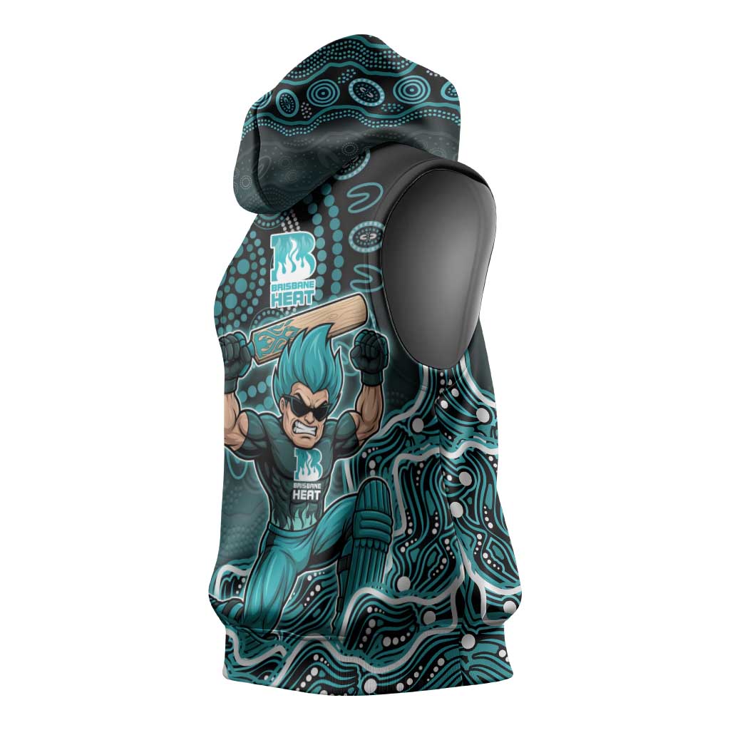 Brisbane Heat Cricket Mascot Sleeveless Hoodie Aboriginal Dot Art Cyan And Black Tribal Pattern