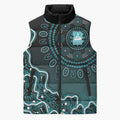 Brisbane Heat Cricket Mascot Sleeveless Puffer Jacket Aboriginal Dot Art Cyan And Black Tribal Pattern