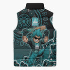 Brisbane Heat Cricket Mascot Sleeveless Puffer Jacket Aboriginal Dot Art Cyan And Black Tribal Pattern