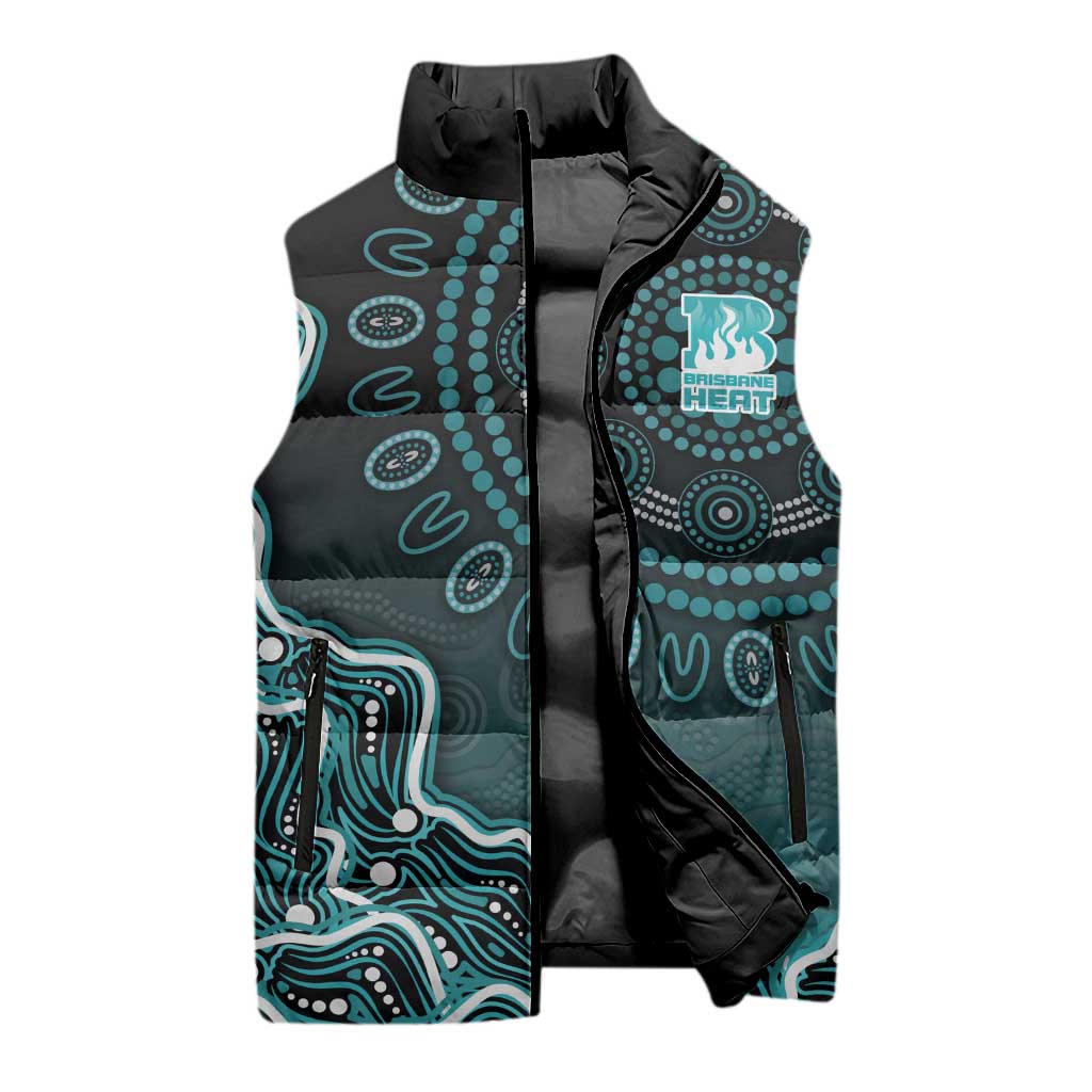 Brisbane Heat Cricket Mascot Sleeveless Puffer Jacket Aboriginal Dot Art Cyan And Black Tribal Pattern