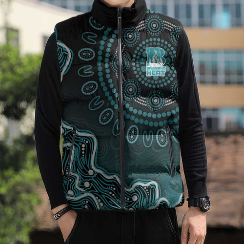 Brisbane Heat Cricket Mascot Sleeveless Puffer Jacket Aboriginal Dot Art Cyan And Black Tribal Pattern