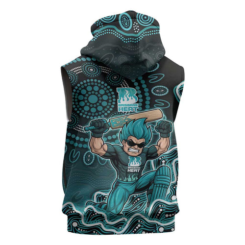 Brisbane Heat Cricket Mascot Sleeveless Zip Hoodie Aboriginal Dot Art Cyan And Black Tribal Pattern