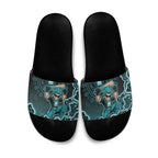 Brisbane Heat Cricket Mascot Slide Sandals Aboriginal Dot Art Cyan And Black Tribal Pattern