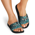 Brisbane Heat Cricket Mascot Slide Sandals Aboriginal Dot Art Cyan And Black Tribal Pattern