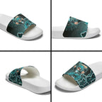 Brisbane Heat Cricket Mascot Slide Sandals Aboriginal Dot Art Cyan And Black Tribal Pattern