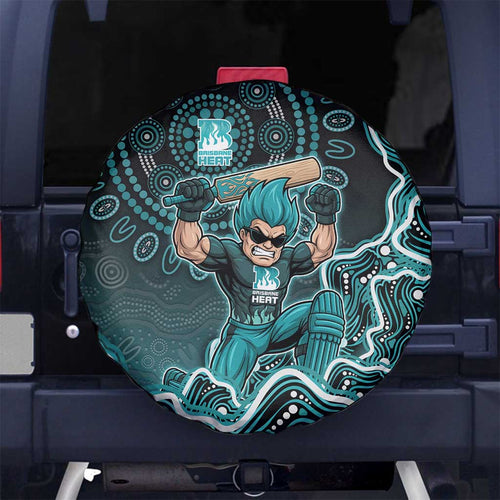 Brisbane Heat Cricket Mascot Spare Tire Cover Aboriginal Dot Art Cyan And Black Tribal Pattern