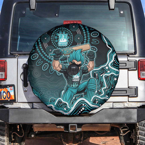 Brisbane Heat Cricket Mascot Spare Tire Cover Aboriginal Dot Art Cyan And Black Tribal Pattern