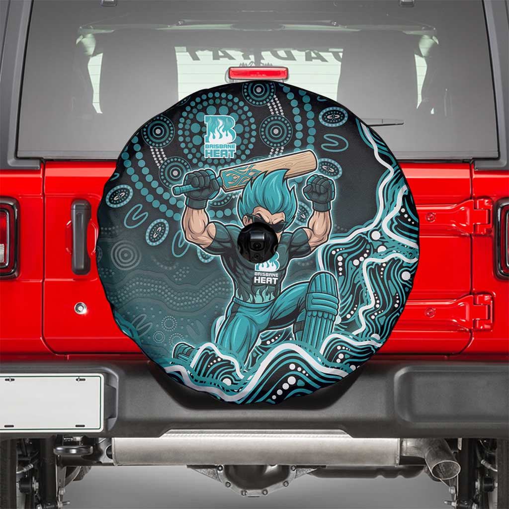 Brisbane Heat Cricket Mascot Spare Tire Cover Aboriginal Dot Art Cyan And Black Tribal Pattern